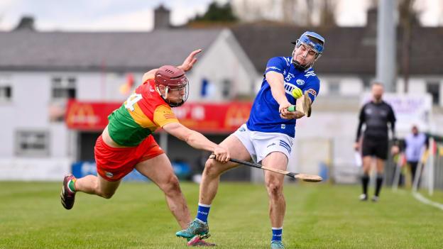  Tomas Keyes of Laois in action against Jack McCullagh of Carlow during the Allianz Hurling League Division 2A Final match between Carlow and Laois at Netwatch Cullen Park in Carlow. Photo by Ben McShane/Sportsfile.