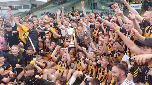 Abbeydorney players and supporters celebrate at Austin Stack Park. Photo by Kerry GAA