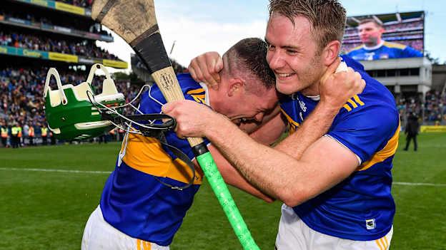 Padraic Maher, left, Noel McGrath of Tipperary following the 2019 GAA Hurling All-Ireland Senior Championship Final match between Kilkenny and Tipperary at Croke Park in Dublin. Photo by Sam Barnes/Sportsfile