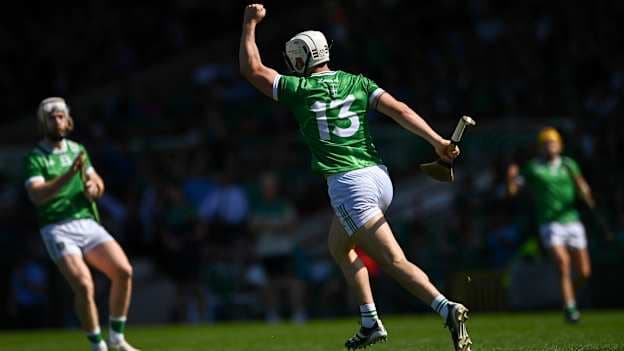 Aaron Gillane of Limerick celebrates after scoring his side's first goal during the Munster GAA Senior Hurling Championship Round 5 match between Limerick and Tipperary at TUS Gaelic Grounds in Limerick. Photo by Tom Beary/Sportsfile.