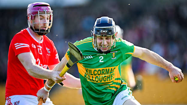 Tom Spain, Kilcormac-Killoughey, and Paul Cleary, Shinrone, in Offaly SHC Final action. Photo by Seb Daly/Sportsfile