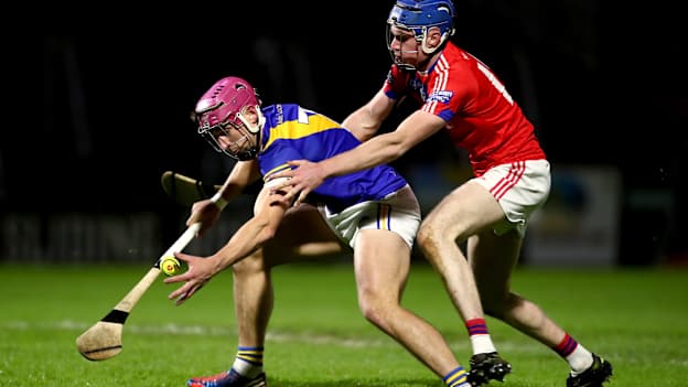 Joe Mooney, Loughrea, and Darren Farrell, St Thomas', in Galway SHC Final action. Photo by Michael P Ryan/Sportsfile
