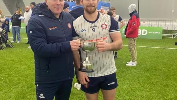 New York Games Promotion Officer Eamon Fitzgerald with New York senior hurler Cian O’Dea.
