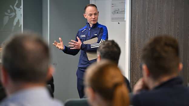 Referee Chris Mooney speaking during the Hurling Expert Advisory Group Trial Rule media briefing.