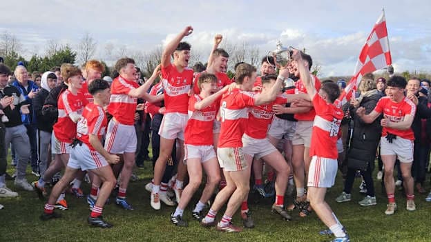 Roscommon CBS players celebrate after their Connacht Final win. 