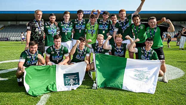 Sean McDermott's celebrate after winning the International Football Division 1 Cup match between Sean McDermott's and Éire Óg GAC - San Francisco during day five of the oneills.com GAA World Games 2026 at Azzurri Walsh Park in Waterford. Photo by Paul Phelan/Sportsfile.