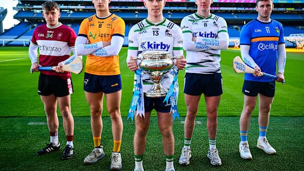 Ian McGlynn, University of Galway, Dónal Shirley, DCU Dóchas Éireann, Jack Leahy and Killian Doyle, UL, and James Duggan, UCD, pictured at the launch of the Electric Ireland Higher Education Championships at Croke Park. Photo by Shauna Clinton/Sportsfile
