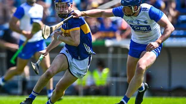 John McGrath, Tipperary, and Conor Prunty, Waterford, in Munster Senior Hurling Championship action last year. Photo by Tyler Miller/Sportsfile