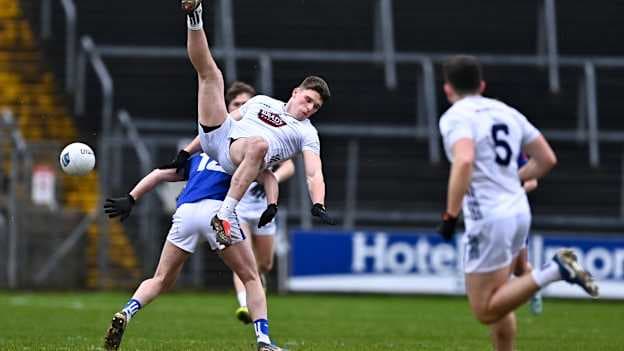 Brendan Gibbons, Kildare, and Patrick Lynch, Cavan, in Allianz Football League action. Photo by Tyler Miller/Sportsfile