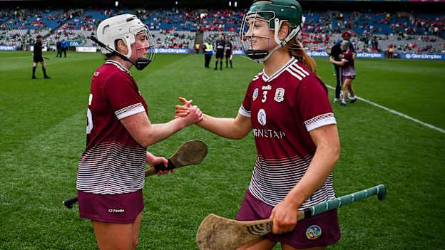 Ailish O'Reilly and Roisín Black following Galway's Glen Dimplex Senior Camogie All-Ireland Championship quarter-final win over Waterford at Croke Park. Photo by Seb Daly/Sportsfile