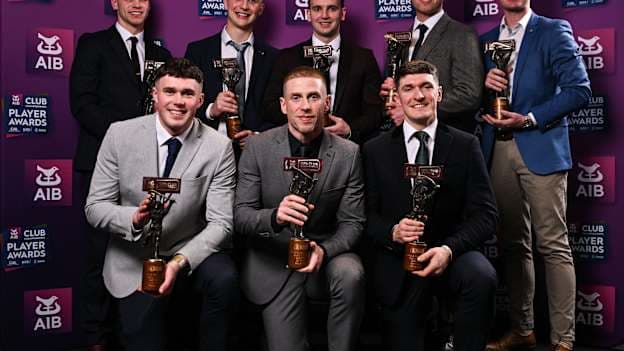 In attendance are Ballygunner hurlers, from left, Kevin Mahony, Aaron O'Neill, Paddy Leavey, Ian Kenny, Dessie Hutchinson, Peter Hogan, Harry Ruddle, and Darragh O'Keeffe, brother of Stephen O'Keefe, during the AIB Club Player Awards at Croke Park in Dublin. The event marked the second time that the four codes of Hurling, Football, Camogie, and Ladies Football were celebrated together, honouring the best club players from across the country. Photo by Sam Barnes/Sportsfile