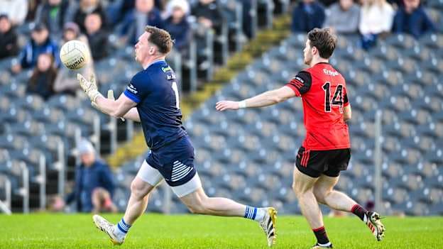 Rory Beggan, Scotstown, and Oran McElligott, Truagh, in Monaghan SFC Final action. Photo by Philip Fitzpatrick/Sportsfile