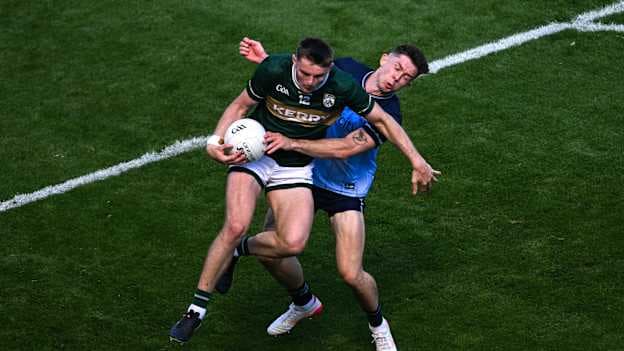 Diarmuid O'Connor of Kerry in action against David Byrne of Dublin during the GAA Football All-Ireland Senior Championship semi-final match between Dublin and Kerry at Croke Park in Dublin. Photo by Daire Brennan/Sportsfile