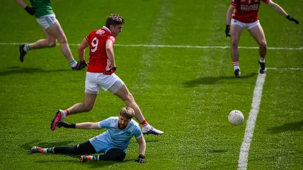 Ian Maguire of Cork scores his side's fourth goal during the Munster GAA Football Senior Championship quarter-final match between Cork and Limerick at SuperValu Páirc Uí Chaoimh in Cork. Photo by Brendan Moran/Sportsfile.