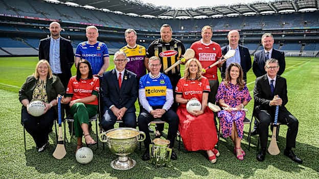 In attendance are, back row, from left, Daniel Ennis T.D., Micheál Carrigy T.D., Malcolm Byrne T.D., Peter 'Chap' Cleere T.D., Pádraig O'Sullivan T.D., GAA National Demographics Committee chairperson Benny Hurl, and GAA strategy, insights and innovaiton manager Peter Horgan, front row, from left, LGFA chief executive Lyn Savage, Joanna Byrne T.D., Uachtarán Chumann Lúthchleas Gael Jarlath Burns, Alan Kelly T.D., Senator Alison Comyn, Camogie Association chief executive Karen Dessain-Gelinet, and Ard Stiúrthóir of the GAA Tom Ryan, during an Oireachtas Committee on Arts, Media, Communications, Culture and Sport site visit to Croke Park in Dublin. Photo by Seb Daly/Sportsfile