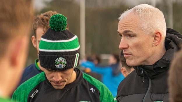Coláiste Mhuire, Mullingar team coach, Micheál Lawler pictured giving a team talk. Photograph courtesy of the school's Facebook page. 