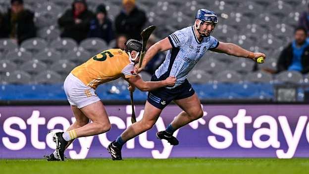 John Hetherton, Dublin, and Declan McCloskey, Antrim, in Allianz Hurling League action at Croke Park. Photo by Stephen McCarthy/Sportsfile