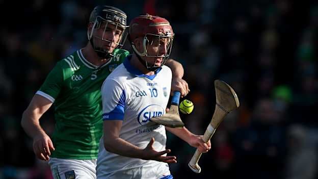 Calum Lyons of Waterford is tackled by Diarmaid Byrnes of Limerick during the Allianz Hurling League Division 1A match between Waterford and Limerick at Azzurri Walsh Park in Waterford. Photo by Ray McManus/Sportsfile.