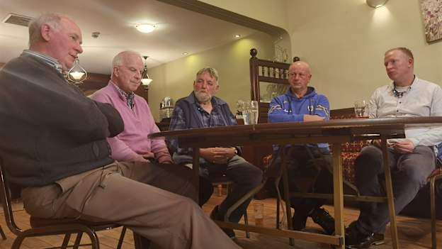 L-R: Frank Carty, Anthony Flaherty, Frank Harkins, Kieran Farrell in conversation with Kevin Egan, talking about Roscommon's win over Wexford in 1984.