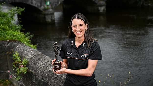 PwC GAA/GPA Ladies Football Player of the Month for June, Emma Costello of Kerry, pictured with her award at the PwC offices in Limerick. Photo by David Fitzgerald/Sportsfile..