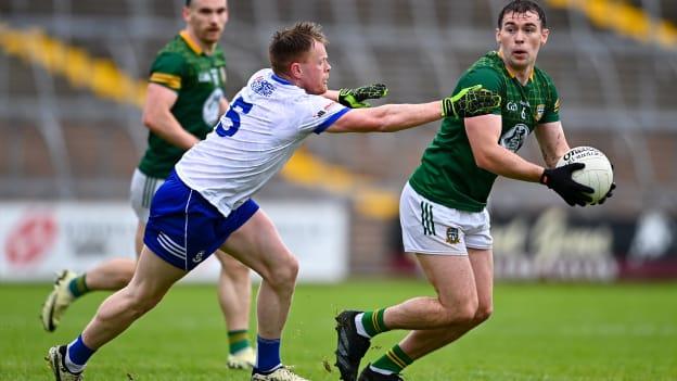 Darragh Campion, Meath, and Ryan McAnespie, Monaghan, in All-Ireland SFC action. Photo by Ben McShane/Sportsfile
