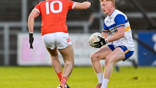 Tiarnan Colhoun, Errigal Ciaran, and Jack Conlon, Clann Éireann, in AIB Ulster Club SFC action. Photo by Stephen Marken/Sportsfile