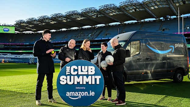 In attendance during the GAA, LGFA and Camogie Association’s official launch of the inaugural Club Summit, delivered by Amazon.ie, are, from left, former Limerick Hurler Declan Hannon, GAA Planning and Training Committee Chairperson David Denieffe, Amazon Country Manager for Ireland Alison Dunn, former Mayo footballer and current Mayo manager Diane O'Hora and former Tyrone footballer Peter Canavan at Croke Park in Dublin. Photo by Sam Barnes/Sportsfile