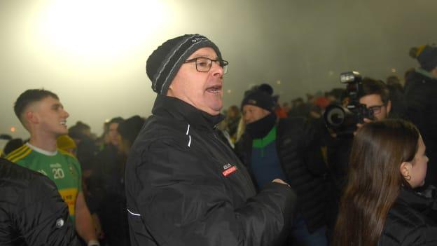 Glen manager Malachy O'Rourke celebrates after the AIB GAA Football All-Ireland Senior Club Championship semi-final match between Kilmacud Crokes of Dublin, and Glen of Derry, at Páirc Esler in Newry, Down. Photo by Daire Brennan/Sportsfile.