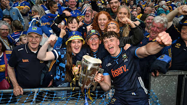 Rhys Shelly celebrates with his mother Mary and other family members after victory over Cork in the All-Ireland SHC Final. 