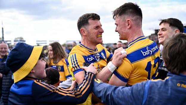 Roscommon captain Diarmuid Murtagh, left, celebrates with team-mate Darragh Heneghan after victory in the Connacht GAA Football Senior Championship final match between Roscommon and Galway at King & Moffatt Dr Hyde Park in Roscommon. Photo by Piaras Ó Mídheach/Sportsfile.