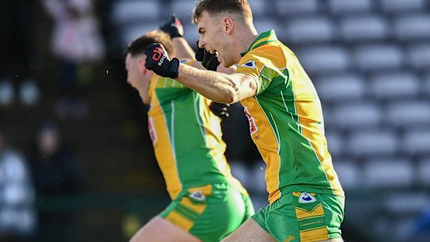 Corofin's Dylan McHugh celebrates during the 2023 Galway SFC Final at Pearse Stadium. Photo by Harry Murphy/Sportsfile