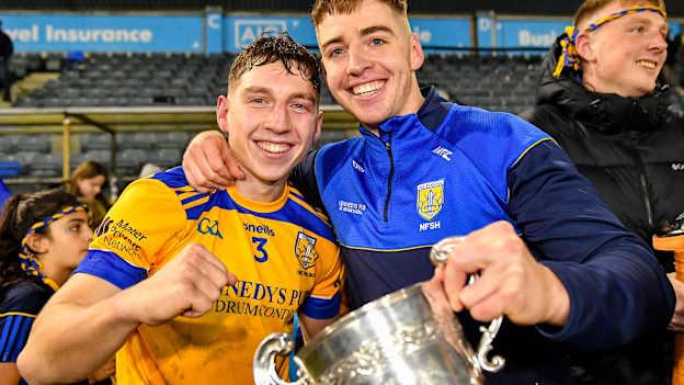 Kevin Burke, left, and Donal Burke of Na Fianna after their side's victory in the 2023 Dublin County Senior Club Hurling Championship final match between Ballyboden St Endas and Na Fianna at Parnell Park in Dublin. Photo by Stephen Marken/Sportsfile.