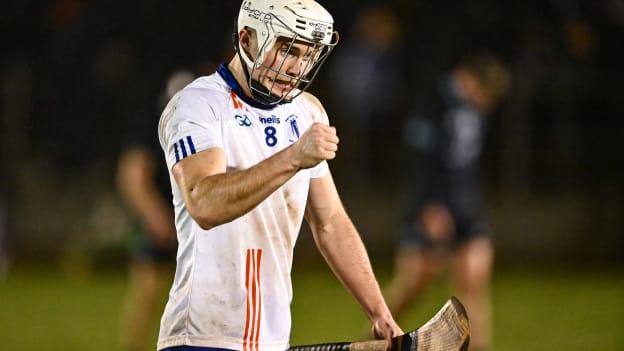 Cathal Quinn of MICL celebrates after his side's victory in the Electric Ireland Higher Education GAA Fitzgibbon Cup semi-final match between Mary Immaculate College Limerick and SETU Waterford at Mallow GAA Complex in Cork. Photo by Piaras Ó Mídheach/Sportsfile.