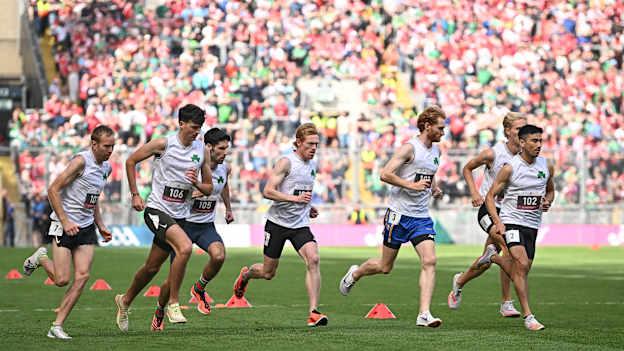 Athletes set off during the historic mile record attempt staged at Croke Park as part of the GAA’s Tailteann Games commemoration at half time of the GAA Hurling All-Ireland Senior Championship Semi-Final between Limerick and Cork. Photo by Seb Daly/Sportsfile