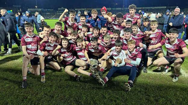 Bailieborough Community School players celebrate after their Ulster Final victory. 