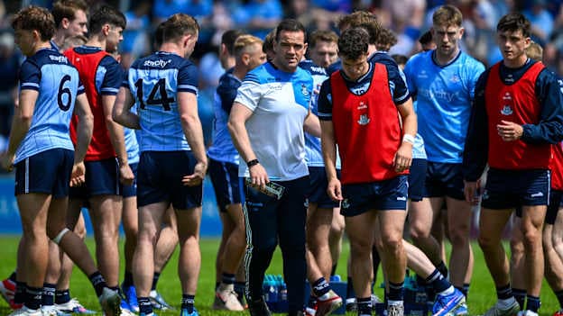 Dublin manager Ger Brennan leaves the huddle ahead of the GAA Football All-Ireland Senior Championship Round 2B match between Cavan and Dublin at Kingspan Breffni in Cavan. Photo by Daire Brennan/Sportsfile.