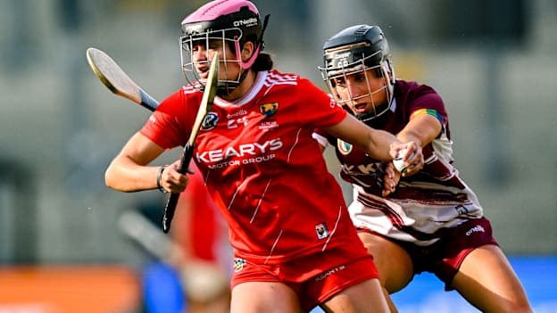 Emma Murphy of Cork in action against Siobhan Gardiner of Galway during the Glen Dimplex All-Ireland Senior Camogie Championship final match between Cork and Galway at Croke Park in Dublin. Photo by Ramsey Cardy/Sportsfile.