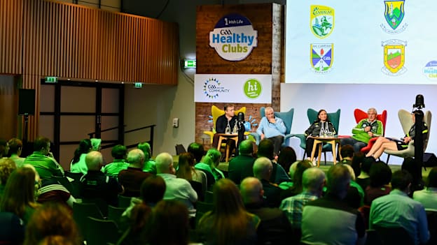Delegates from the commitees of Kerry, Cavan, Mayo and Wicklow speaking at the Irish Life GAA Healthy Club Conference 2023 at Croke Park in Dublin. Photo by Tyler Miller/Sportsfile