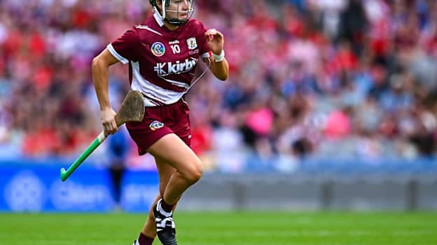 Galway's Niamh Mallon in action during the 2025 All-Ireland Senior Camogie Final against Cork. Photo by Piaras Ó Mídheach/Sportsfile