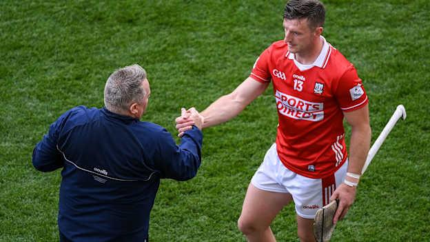 Cork manager Pat Ryan and Patrick Horgan after All-Ireland SHC Semi-Final win over Dublin at Croke Park. Photo by Stephen McCarthy/Sportsfile