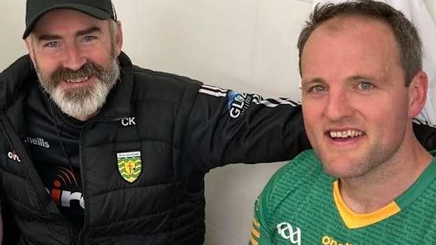 Dr. Ciarán Kearney pictured with Donegal football, Michael Murphy. 