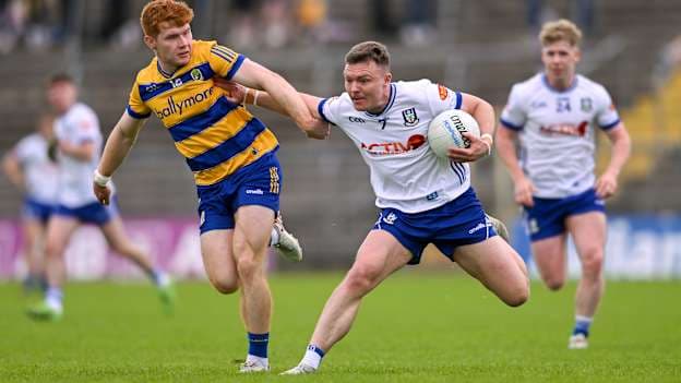 Conor McCarthy of Monaghan in action against Colm Neary of Roscommon during the GAA Football All-Ireland Senior Championship Round 2B match between Monaghan and Roscommon at St. Tiernach's Park in Clones, Monaghan. Photo by Paul Phelan/Sportsfile.