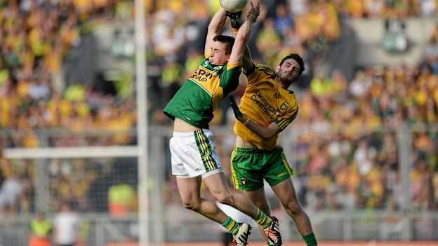 Paul Murphy, Kerry, and Ryan McHugh, Donegal, in action in the 2014 All-Ireland SFC Final at Croke Park. Photo by Piaras Ó Mídheach/Sportsfile