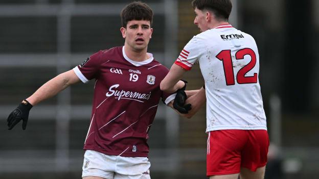 Sean Kelly of Galway in action against Paul Cassidy of Derry during the Allianz Football League Division 1 match between Galway and Derry at Pearse Stadium in Galway. Photo by Ray Ryan/Sportsfile