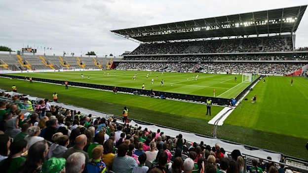 A general view of the action during the 2025 UEFA Women's European Championship qualifying group A match between Republic of Ireland and France at Páirc Uí Chaoimh in Cork. Photo by David Fitzgerald/Sportsfile
