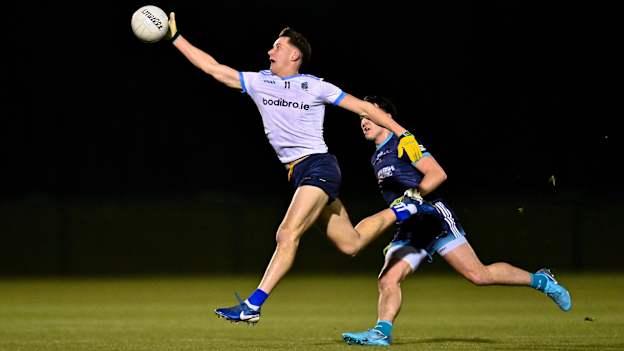 Barry McNulty of UCD gathers possession ahead of Cormac McKeogh of TU Dublin during the Electric Ireland Higher Education GAA Sigerson Cup semi-final match between UCD and TU Dublin at the GAA National Games Development Centre in Abbotstown, Dublin. Photo by Tyler Miller/Sportsfile.