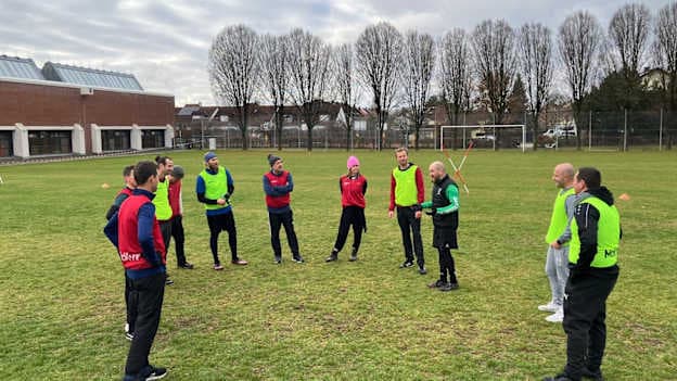Laois GAA Head of Coaching and Games, Shane Keegan, pictured teaching European School PE teachers how to coach Gaelic games at a Development Day in Munich. 