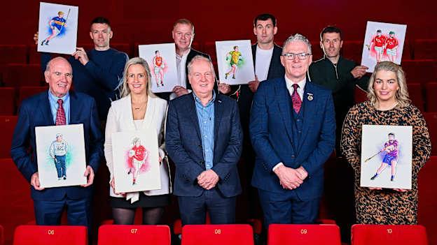 In attendance are, front row from left, Michael Bond, Bríd Stack, Ard Stiúrthóir TG4 Alan Esslemont, Uachtarán Chumann Lúthchleas Gael Jarlath Burns, and Ursula Jacob, back row from left, Pádraic Maher, Ronan Clarke, Eamon McGee and Ben O'Connor during the launch of TG4's award-winning Laochra Gael series at the Light House Cinema in Dublin. The Gaelic sport biography series returns with eight new GAA legends profiled for Season 23. Photo by Seb Daly/Sportsfile.