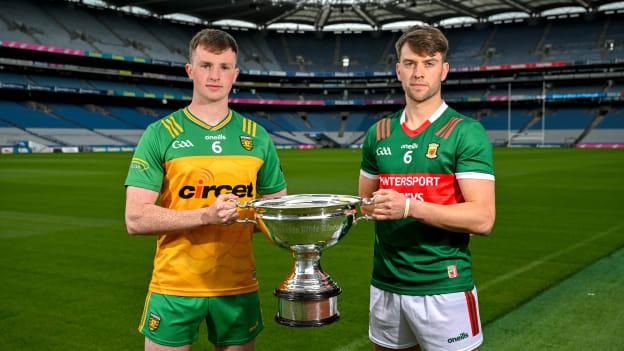 Nickey Rackard Cup finalists Donegal's Conor Gartland and Mayo's David Kenny during a Joe McDonagh, Christy Ring, Nicky Rackard, Lory Meagher Cup Final media day at Croke Park in Dublin. Photo by Stephen McCarthy/Sportsfile