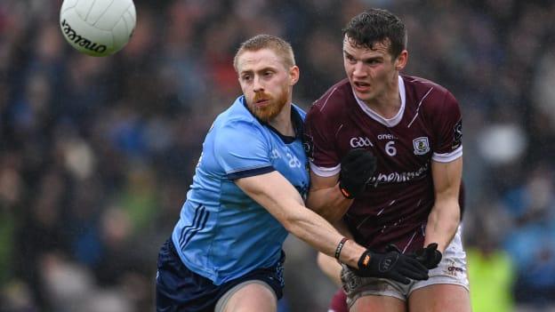 Killian O'Gara, Dublin, and John Daly, Galway, in Allianz Football League action. Photo by Stephen McCarthy/Sportsfile